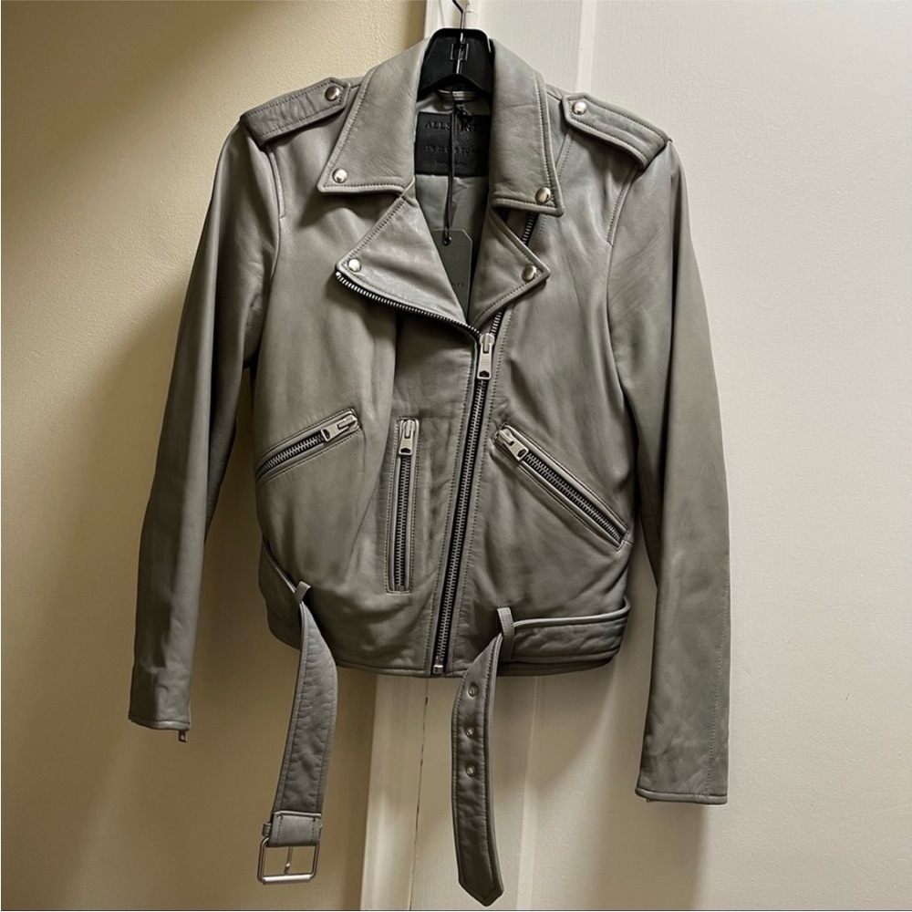 All Saints Gray Leather Jacket